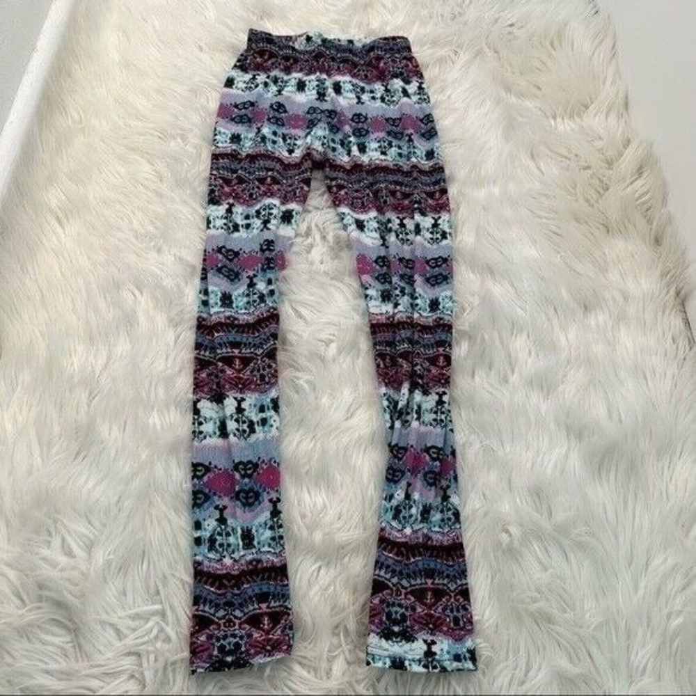 Shosho Women's Juniors One Size Leggings Black Pink Blue White Geometric Stretch - Picture 2 of 10